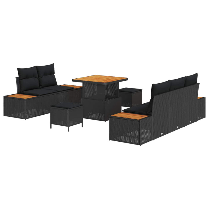 Havesofa Sæt 8 pcs Sort Poly Rattan og pulverlakeret stål