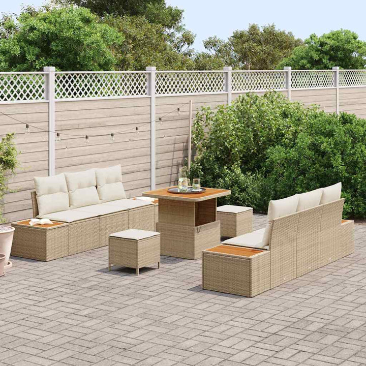 Havesofa Sæt 9 stk. 8-Antal sæder Beige Poly rattan
