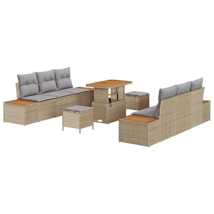 Havesofa Sæt med pude med opbevaring 9 pcs Beige Poly rattan