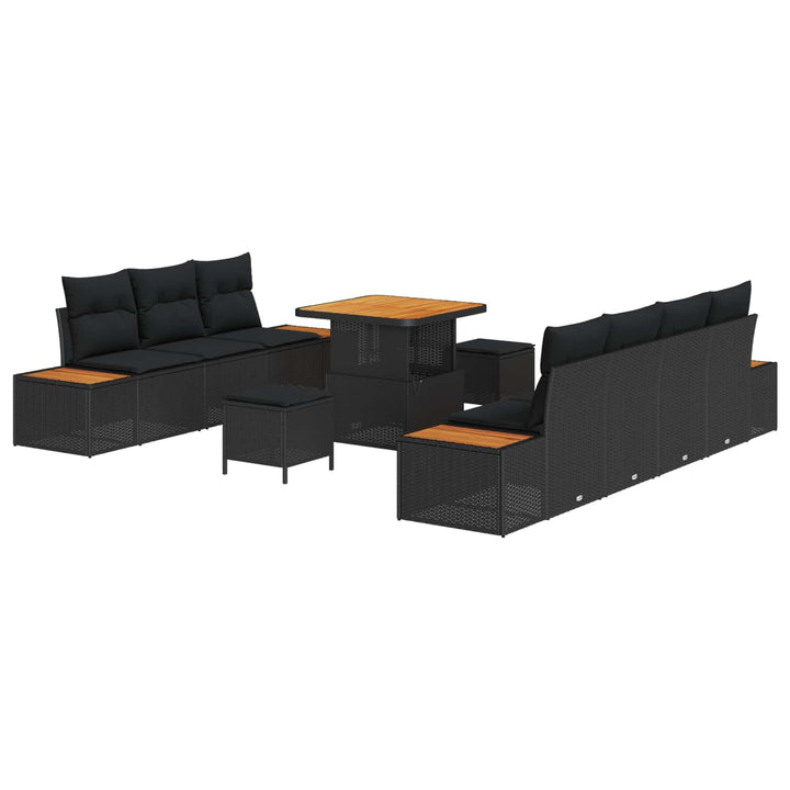 Havesofa Sæt med pude med opbevaring 10 pcs Sort Poly rattan