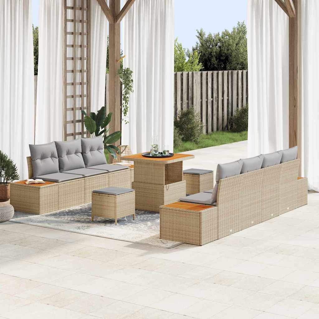 Havesofa Sæt med pude med opbevaring 10 pcs Beige Poly rattan