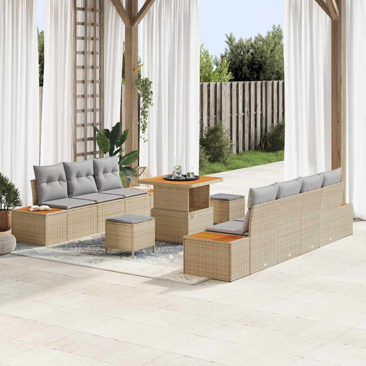 Havesofa Sæt med pude med opbevaring 10 pcs Beige Poly rattan
