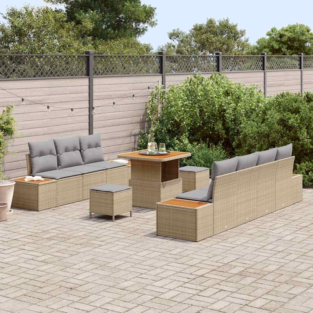 Havesofa Sæt med pude med opbevaring 10 pcs Beige Poly rattan