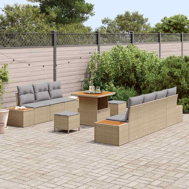 Havesofa Sæt med pude med opbevaring 10 pcs Beige Poly rattan