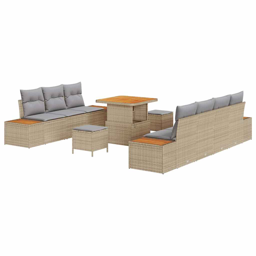 Havesofa Sæt med pude med opbevaring 10 pcs Beige Poly rattan