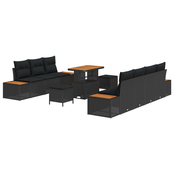 Havesofa Sæt med pude med opbevaring 10 pcs Sort Poly rattan