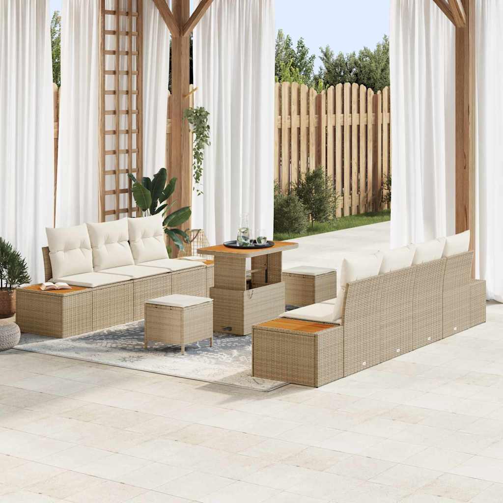 Havesofa Sæt med pude med opbevaring 10 pcs Beige Poly rattan