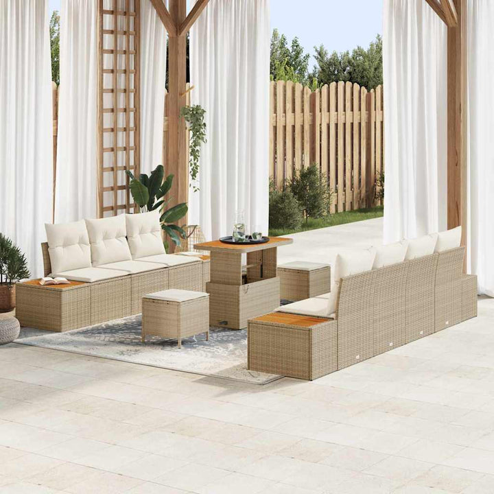 Havesofa Sæt med pude med opbevaring 10 pcs Beige Poly rattan