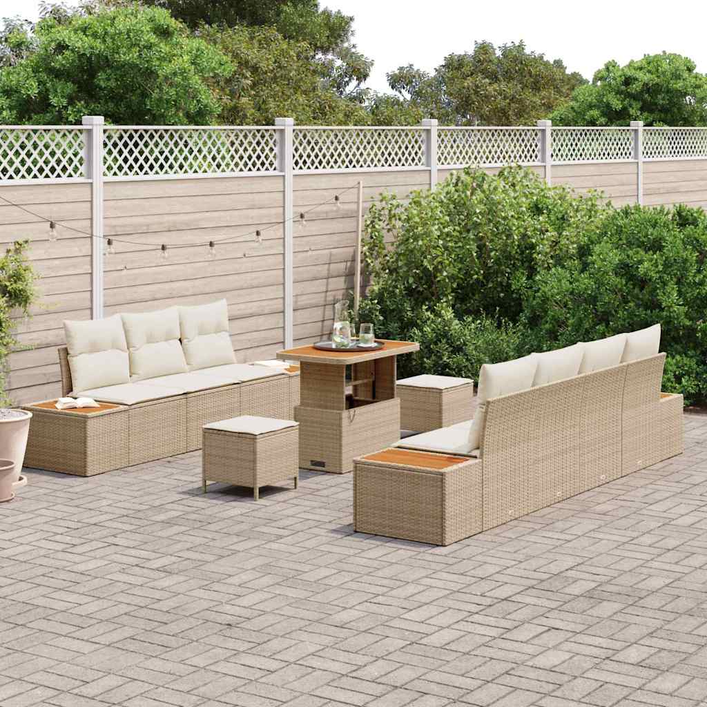 Havesofa Sæt med pude med opbevaring 10 pcs Beige Poly rattan