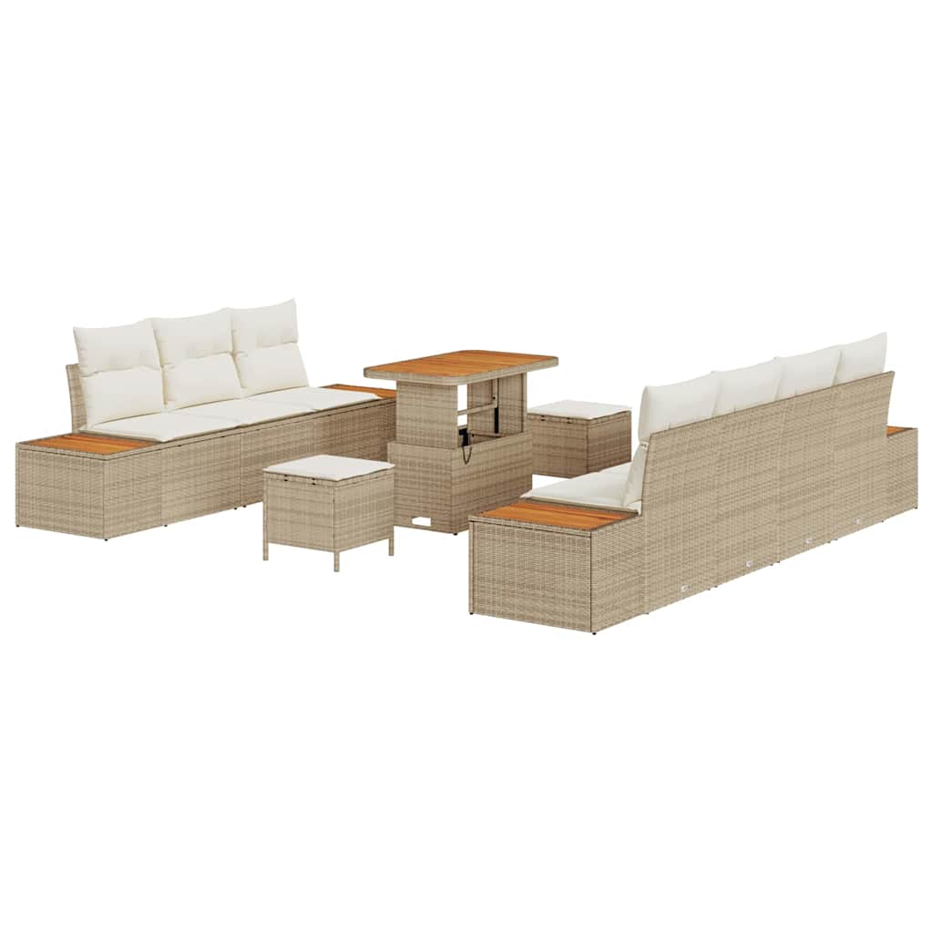 Havesofa Sæt med pude med opbevaring 10 pcs Beige Poly rattan
