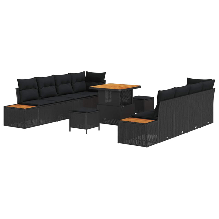 Havesofa Sæt med pude med opbevaring 11 pcs Sort Poly rattan