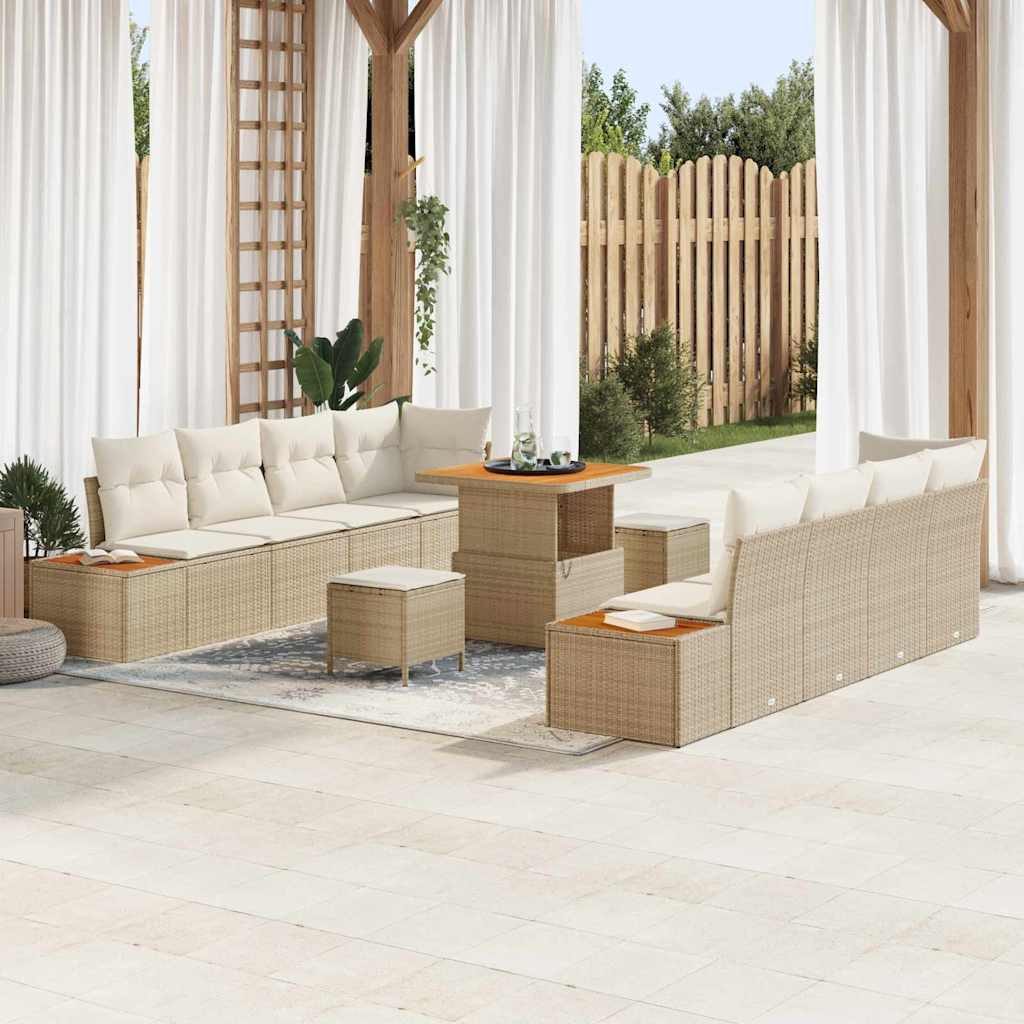 Havesofa Sæt 11 stk. 10-Antal sæder Beige Poly rattan