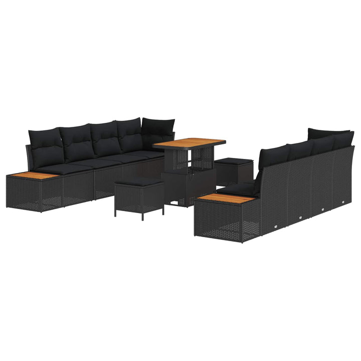 Havesofa Sæt med pude med opbevaring 11 pcs Sort Poly rattan