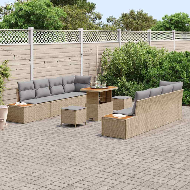 Havesofa Sæt med pude med opbevaring 11 pcs Beige Poly rattan