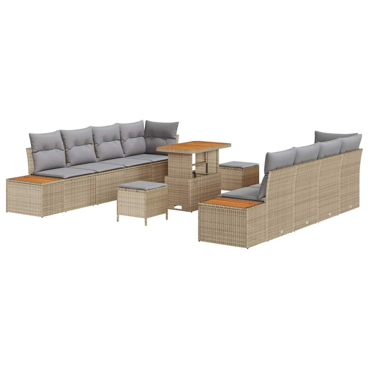Havesofa Sæt med pude med opbevaring 11 pcs Beige Poly rattan