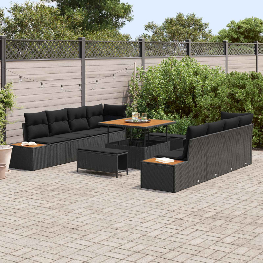 Havesofa Sæt med pude med opbevaring 11 pcs Sort Poly rattan