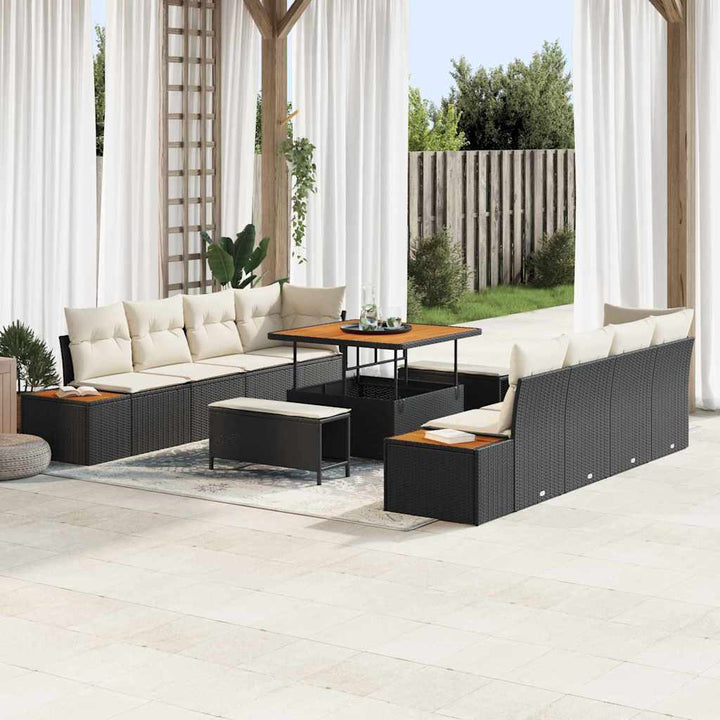 Havesofa Sæt med pude med opbevaring 11 pcs Sort Poly rattan
