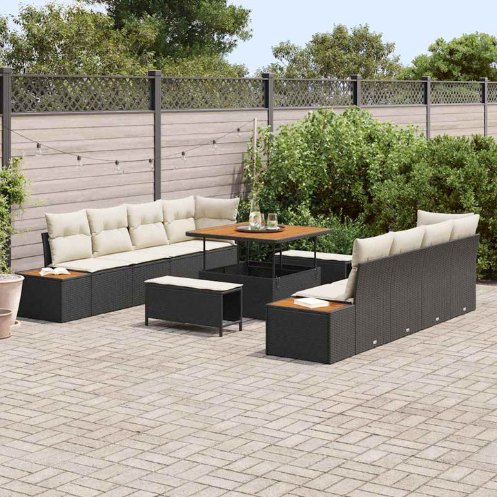 Havesofa Sæt med pude med opbevaring 11 pcs Sort Poly rattan