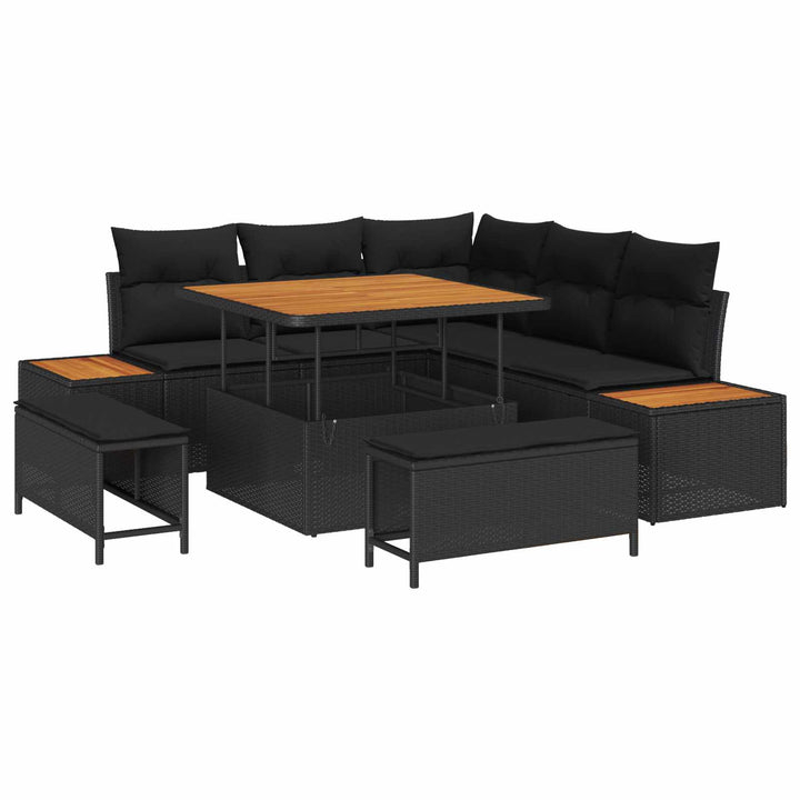 Havesofa Sæt med pude med opbevaring 8 pcs Sort Poly rattan