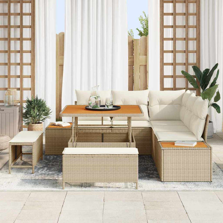Havesofa Sæt 8 stk. 7-Antal sæder Beige Poly rattan