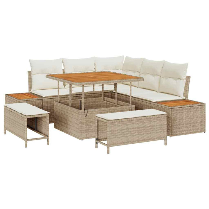 Havesofa Sæt 8 stk. 7-Antal sæder Beige Poly rattan
