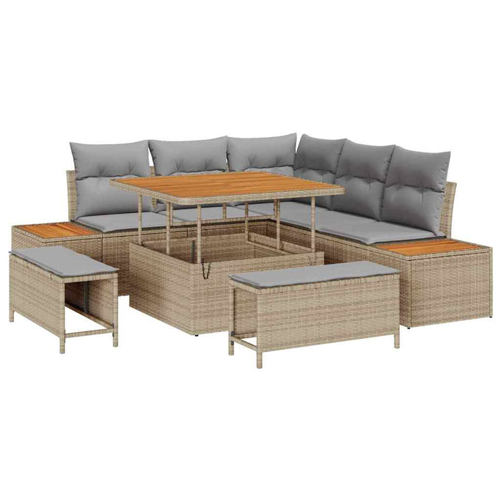 Havesofa Sæt med pude med opbevaring 8 pcs Beige Poly rattan