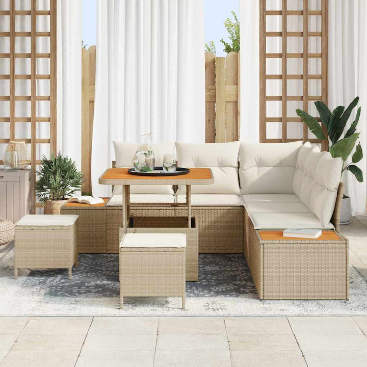 Havesofa Sæt 8 stk. 7-Antal sæder Beige Poly rattan