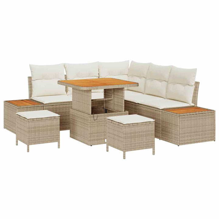 Havesofa Sæt 8 stk. 7-Antal sæder Beige Poly rattan