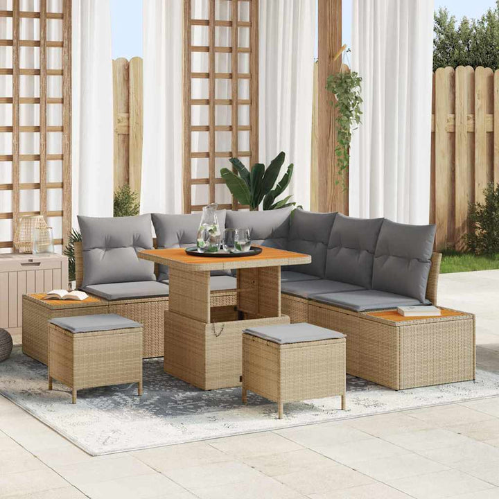 Havesofa Sæt 8 stk. 7-Antal sæder Beige Poly rattan