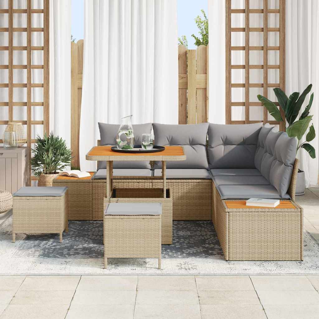 Havesofa Sæt 8 stk. 7-Antal sæder Beige Poly rattan