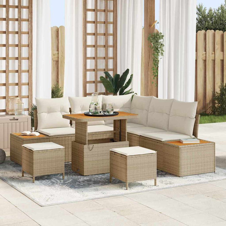 Havesofa Sæt 8 stk. 7-Antal sæder Beige Poly rattan