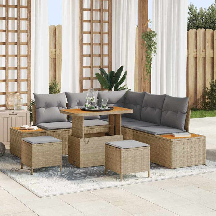 Havesofa Sæt 8 stk. 7-Antal sæder Beige Poly rattan