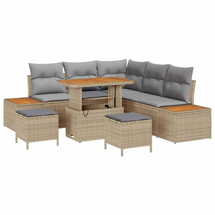 Havesofa Sæt med pude med opbevaring 8 pcs Beige Poly rattan