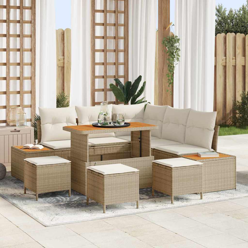 Havesofa Sæt 9 stk. 8-Antal sæder Beige Poly rattan