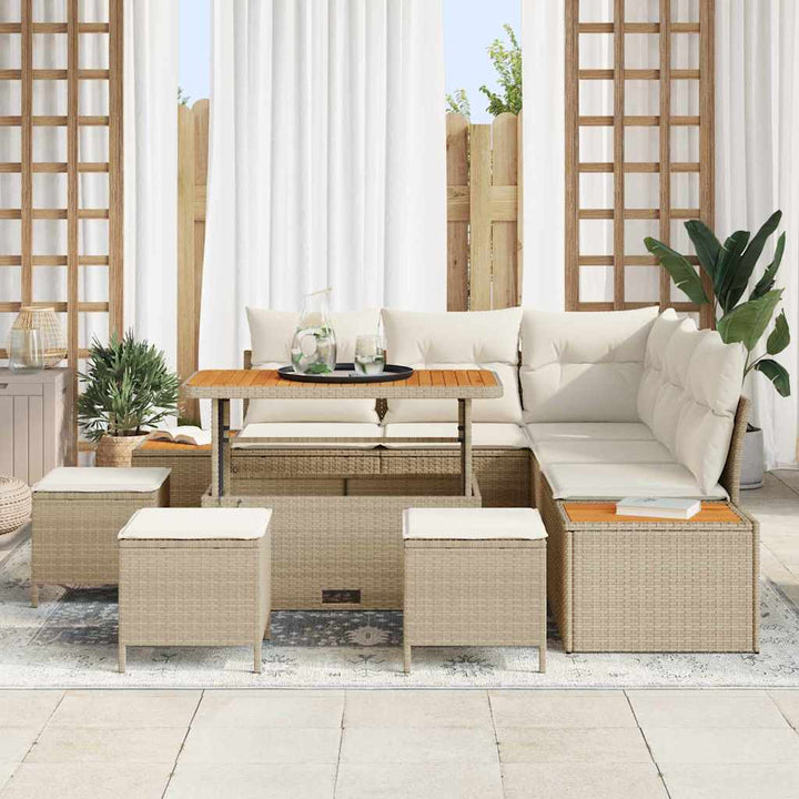 Havesofa Sæt 9 stk. 8-Antal sæder Beige Poly rattan