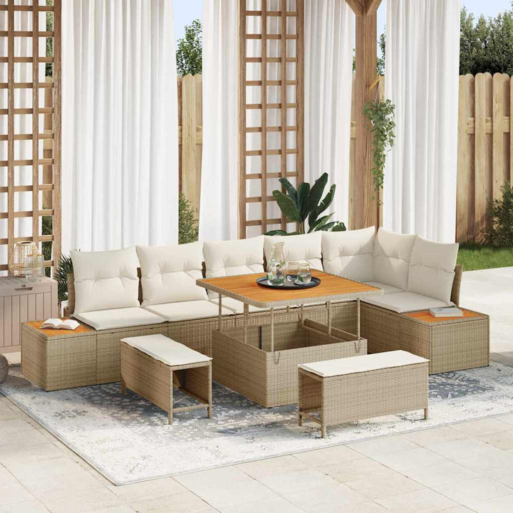 Havesofa Sæt 9 stk. 8-Antal sæder Beige Poly rattan