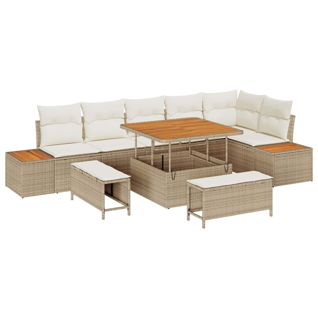 Havesofa Sæt 9 stk. 8-Antal sæder Beige Poly rattan