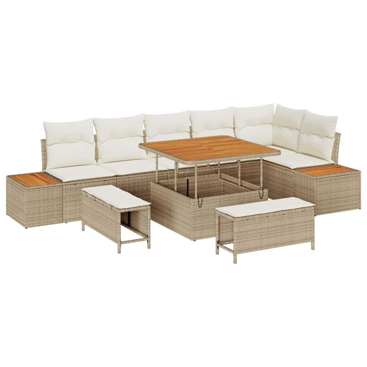 Havesofa Sæt 9 stk. 8-Antal sæder Beige Poly rattan