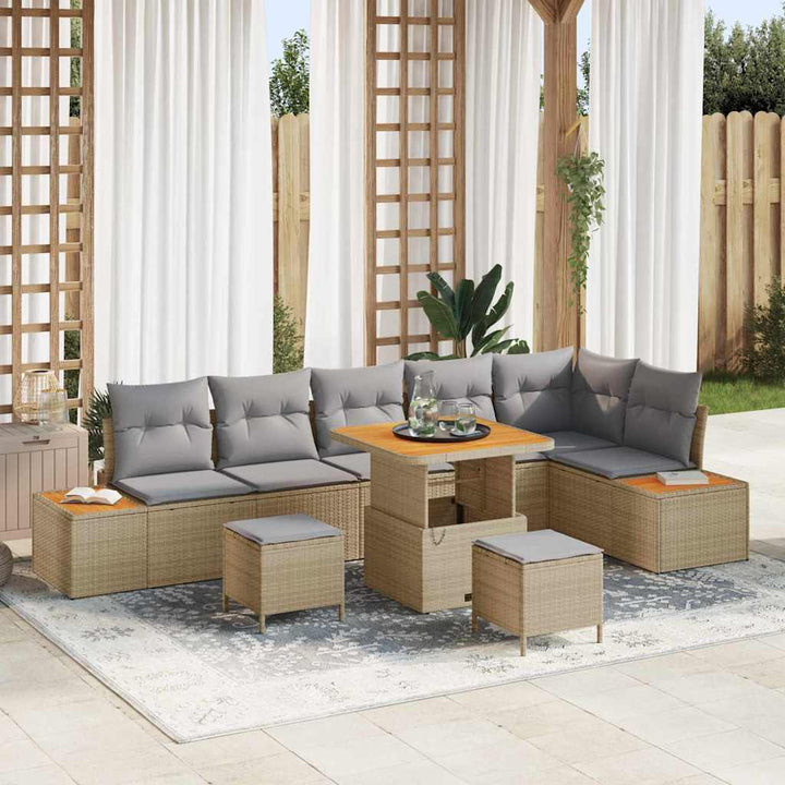 Havesofa Sæt 9 stk. 8-Antal sæder Beige Poly rattan