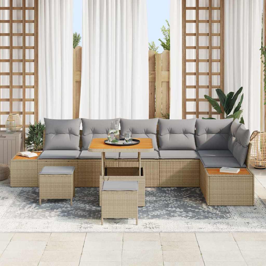Havesofa Sæt 9 stk. 8-Antal sæder Beige Poly rattan