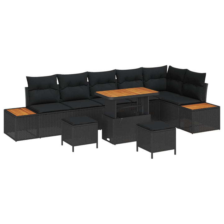 Havesofa Sæt med pude med opbevaring 9 pcs Sort Poly rattan