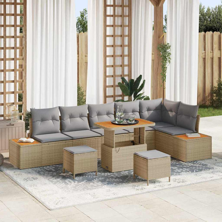 Havesofa Sæt 9 stk. 8-Antal sæder Beige Poly rattan