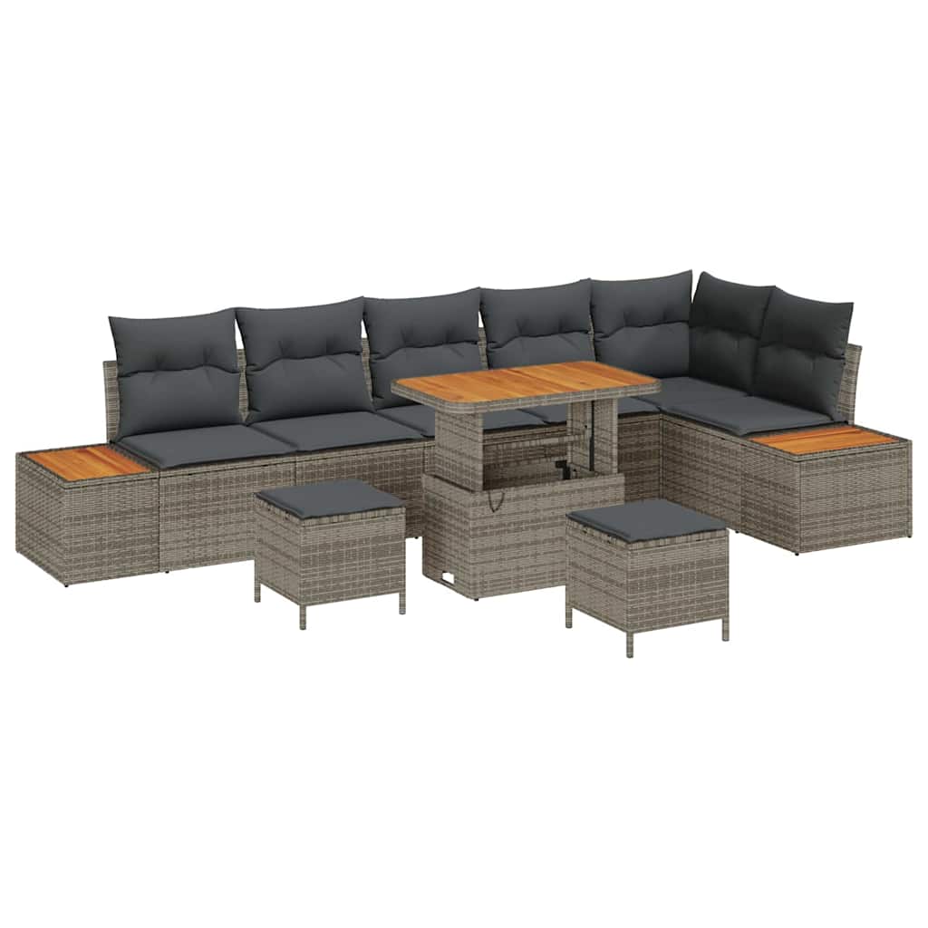 Havesofa Sæt med pude med opbevaring 9 pcs Grå Poly rattan