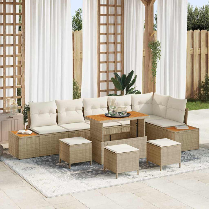 Havesofa Sæt med pude med opbevaring 10 pcs Beige Poly rattan