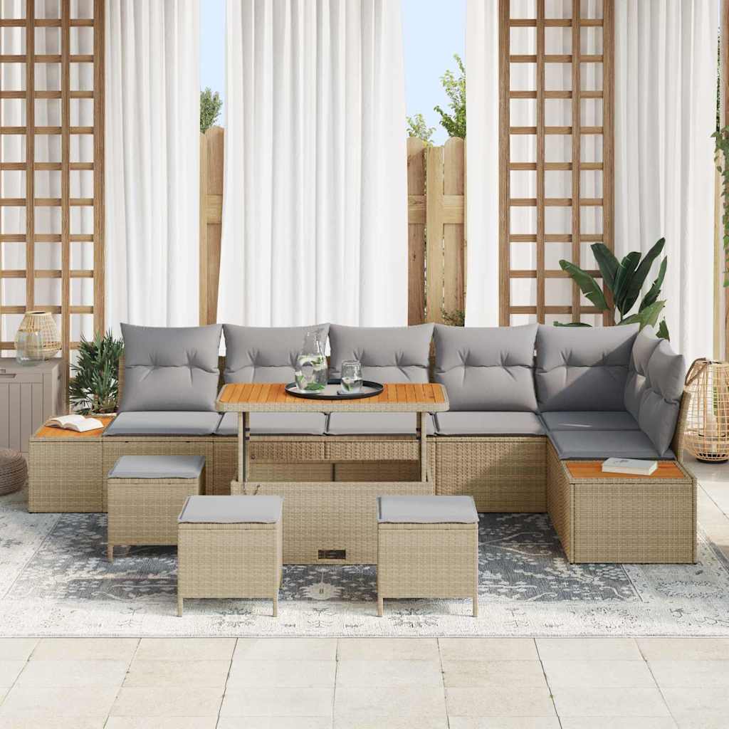 Havesofa Sæt med pude med opbevaring 10 pcs Beige Poly rattan