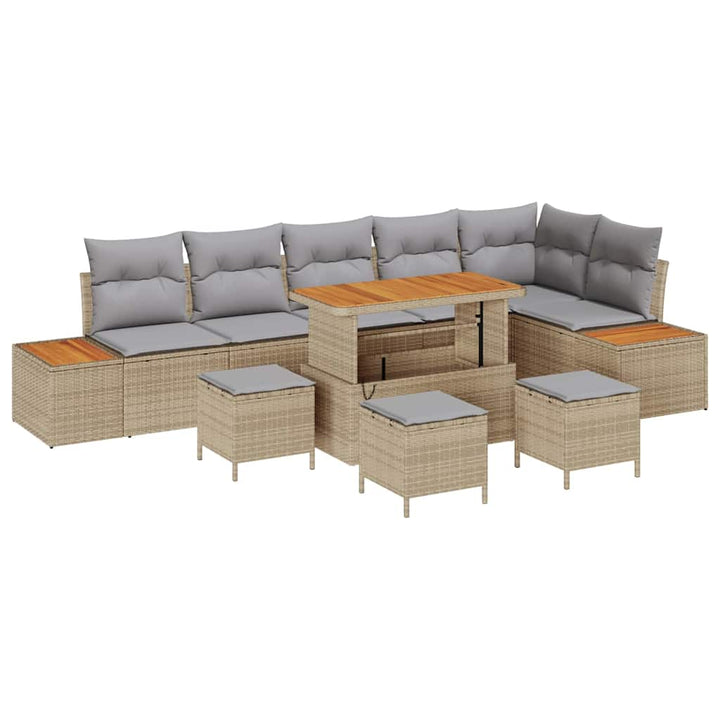 Havesofa Sæt med pude med opbevaring 10 pcs Beige Poly rattan