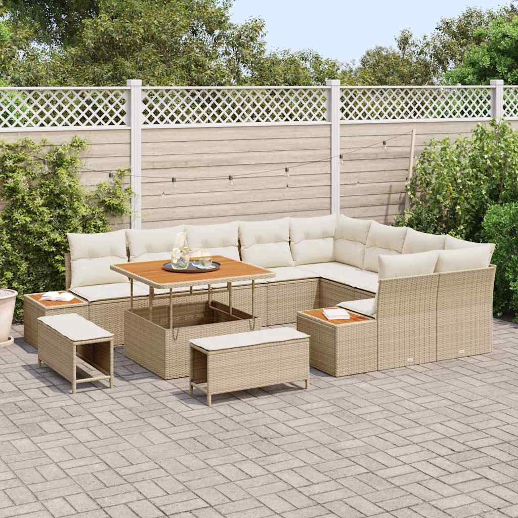 Havesofa Sæt 12 stk. 11-Antal sæder Beige Poly rattan