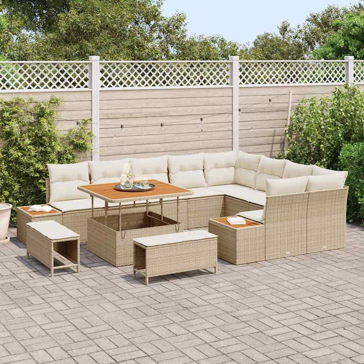 Havesofa Sæt 12 stk. 11-Antal sæder Beige Poly rattan