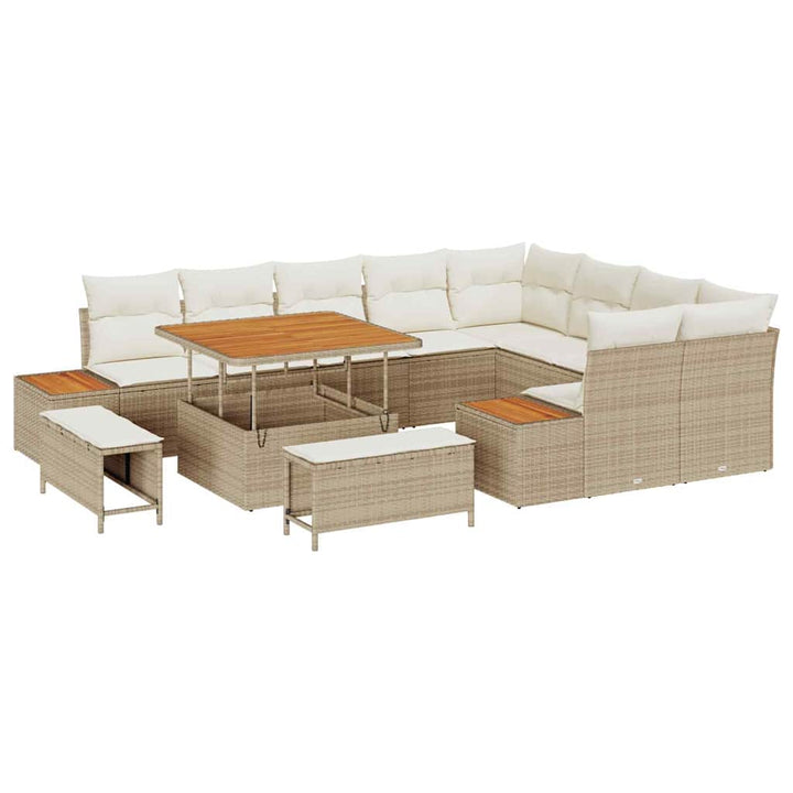 Havesofa Sæt 12 stk. 11-Antal sæder Beige Poly rattan