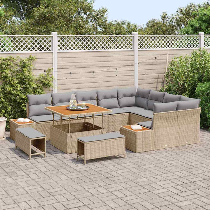 Havesofa Sæt med pude med opbevaring 12 pcs Beige Poly rattan